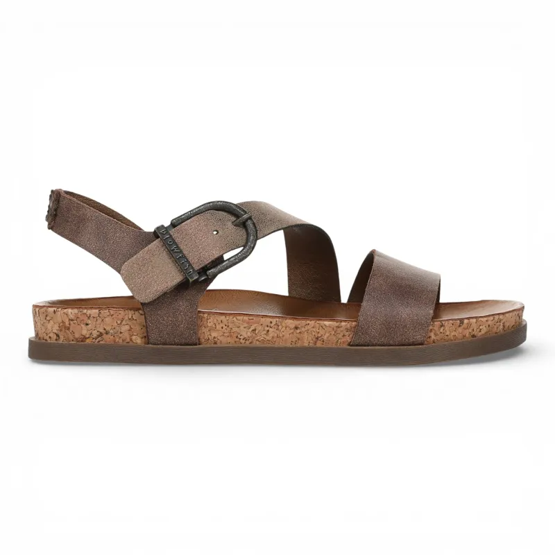 Lance - Women's Brown Silver Footbed Strappy Flat Sandals made by Blowfish