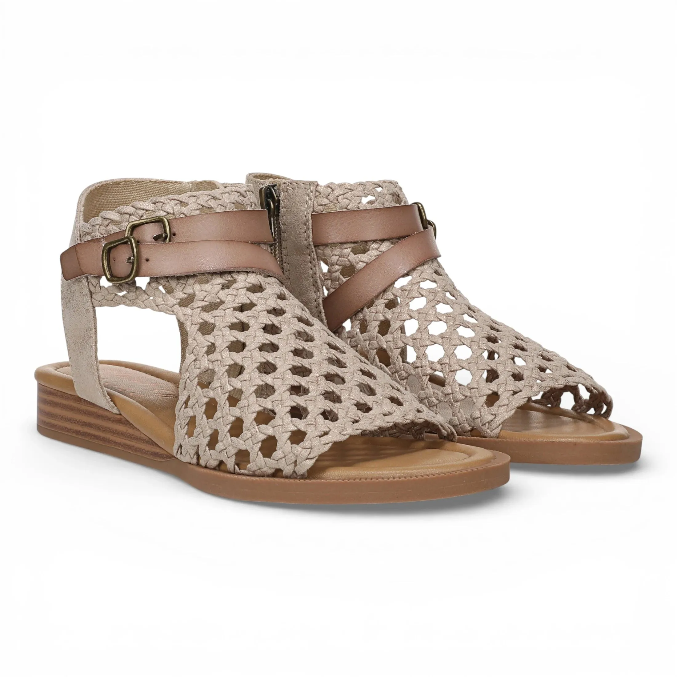 Anuella - Women's Golden Beige Weave Micro Wedge Sandals sold by Tru Clothing product image thumbnail 3