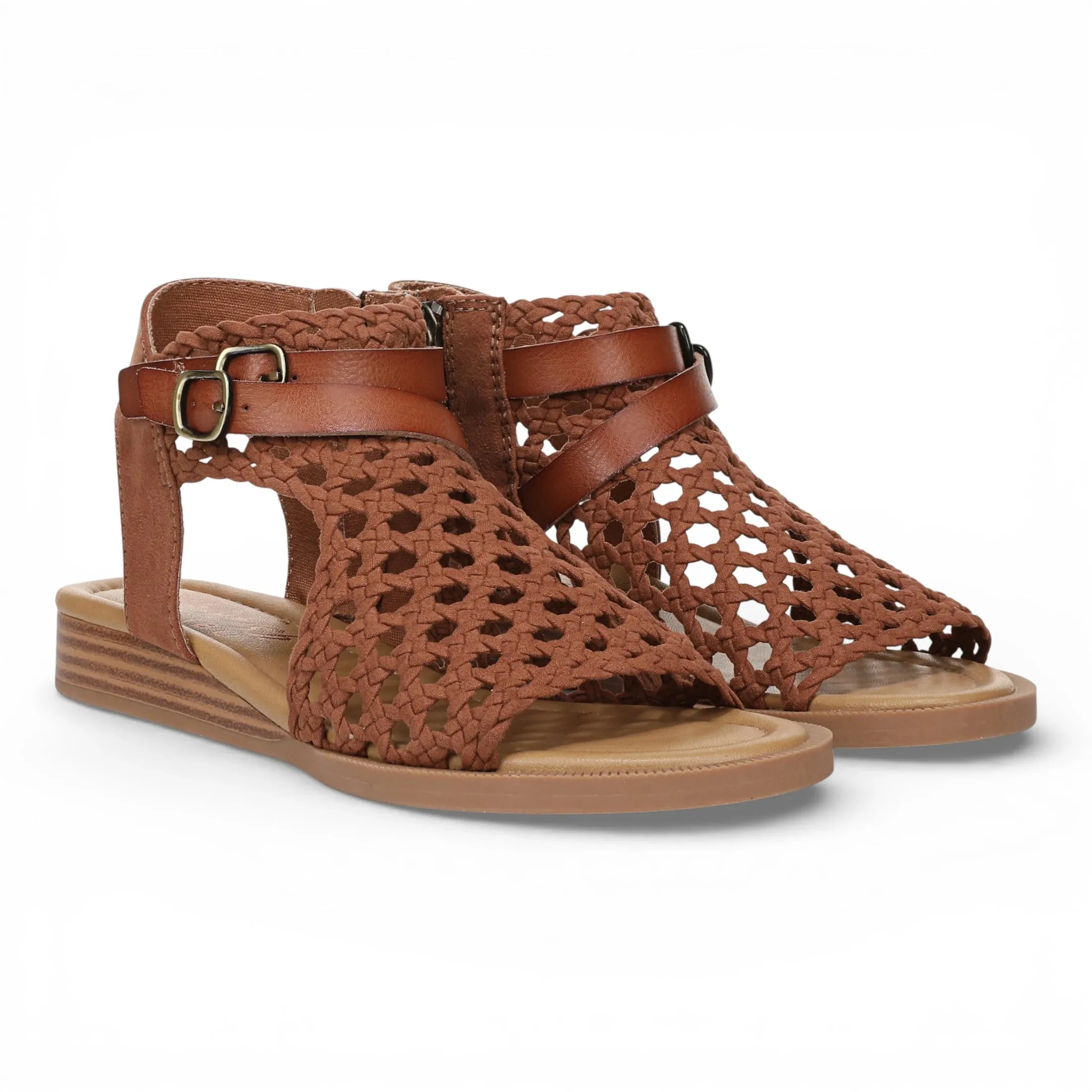 Anuella - Women's Cognac Brown Weave Micro Wedge Sandals sold by Tru Clothing product image thumbnail 3