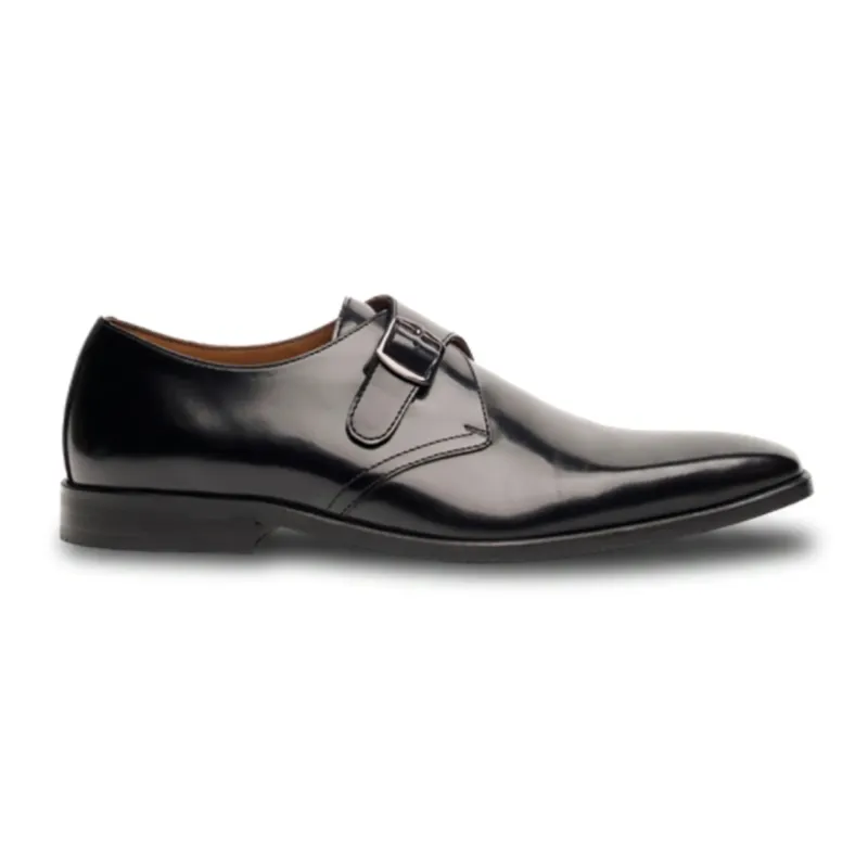 Romero - Men's Black Single Monk Strap Polished Shoes made by House of Cavani