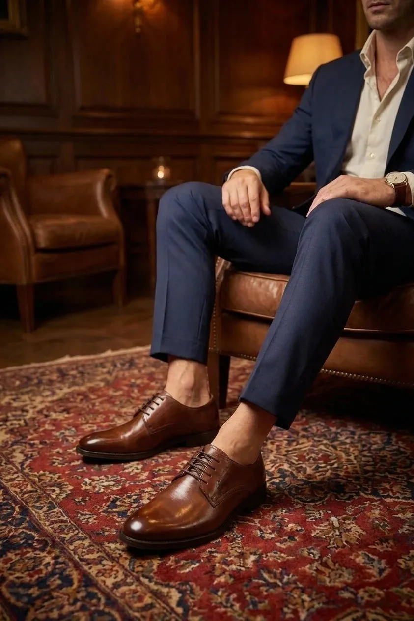 Chester - Men's Tan High-Shine Polished Derby Shoes sold by Tru Clothing product image thumbnail 2