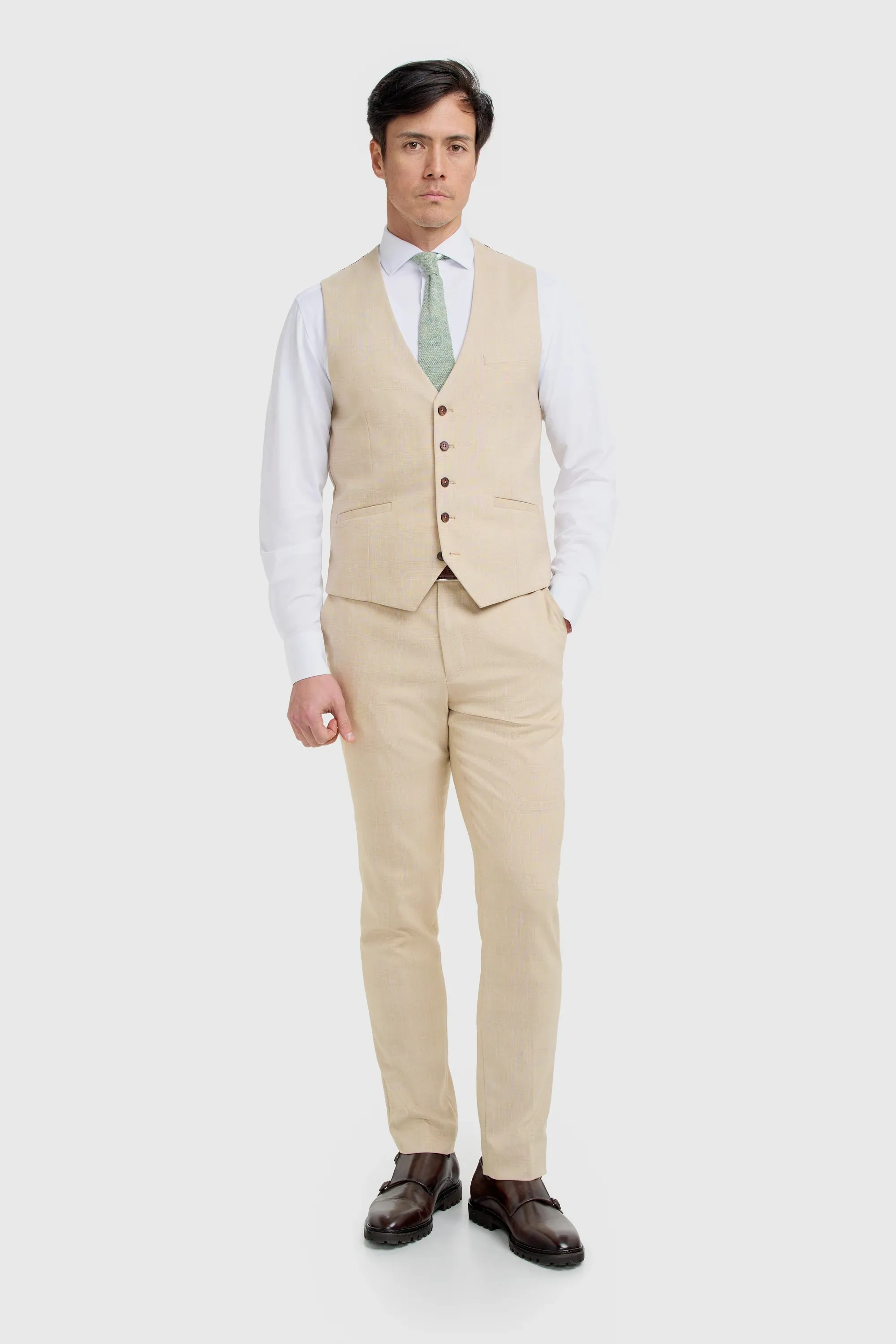 Camden - Men's Beige 3 Piece Check Suit sold by Tru Clothing product image thumbnail 3