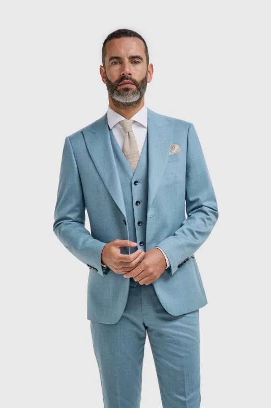 James - Men's Light Blue 3 Piece Textured Suit made by House of Cavani