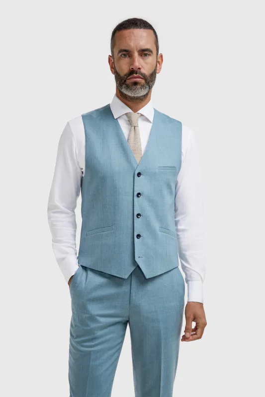 James - Men's Light Blue Textured Waistcoat made by House of Cavani