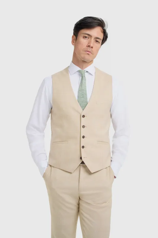 Camden - Men's Beige Check Waistcoat made by House of Cavani