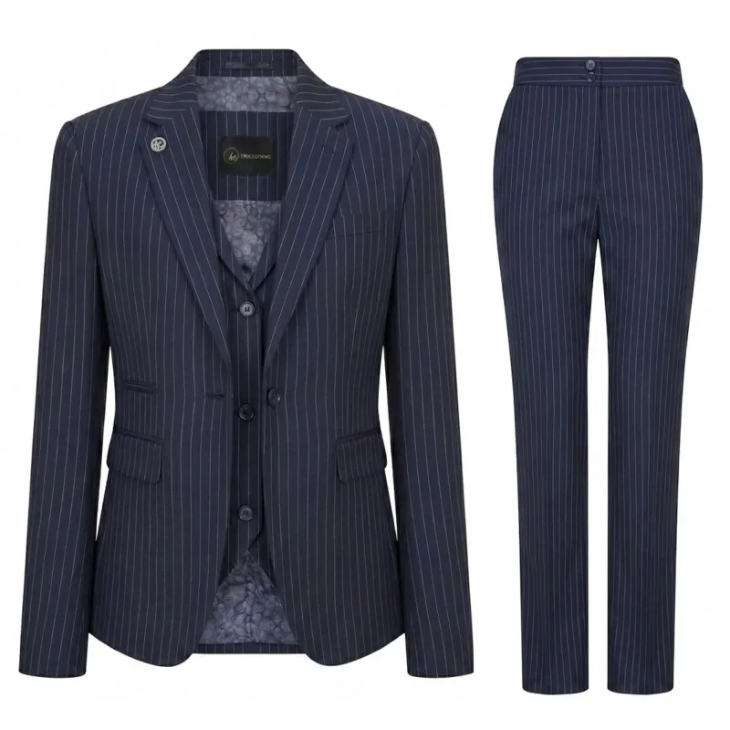 TPW-37 - Women's 3 Piece Navy Blue Pinstripe Suit made by Tru Clothing