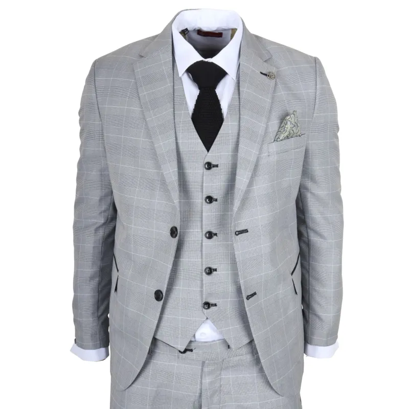 IM53 - Men's Grey Check 3 Piece Tailored Fit Suit made by Tru Clothing
