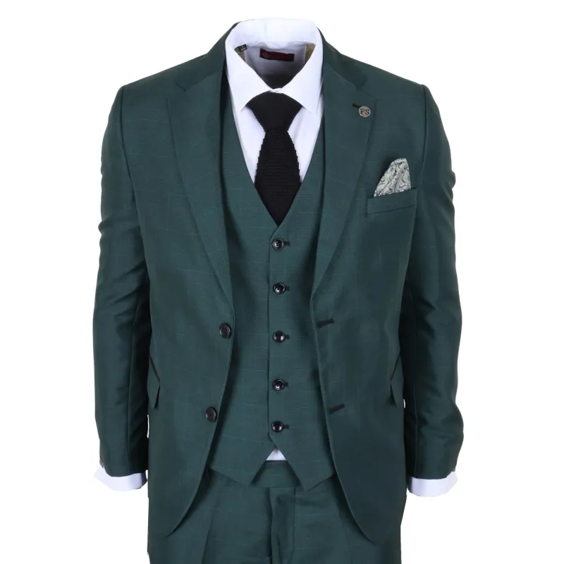 IM52 - Men's Green Check 3 Piece Tailored Fit Suit made by Tru Clothing