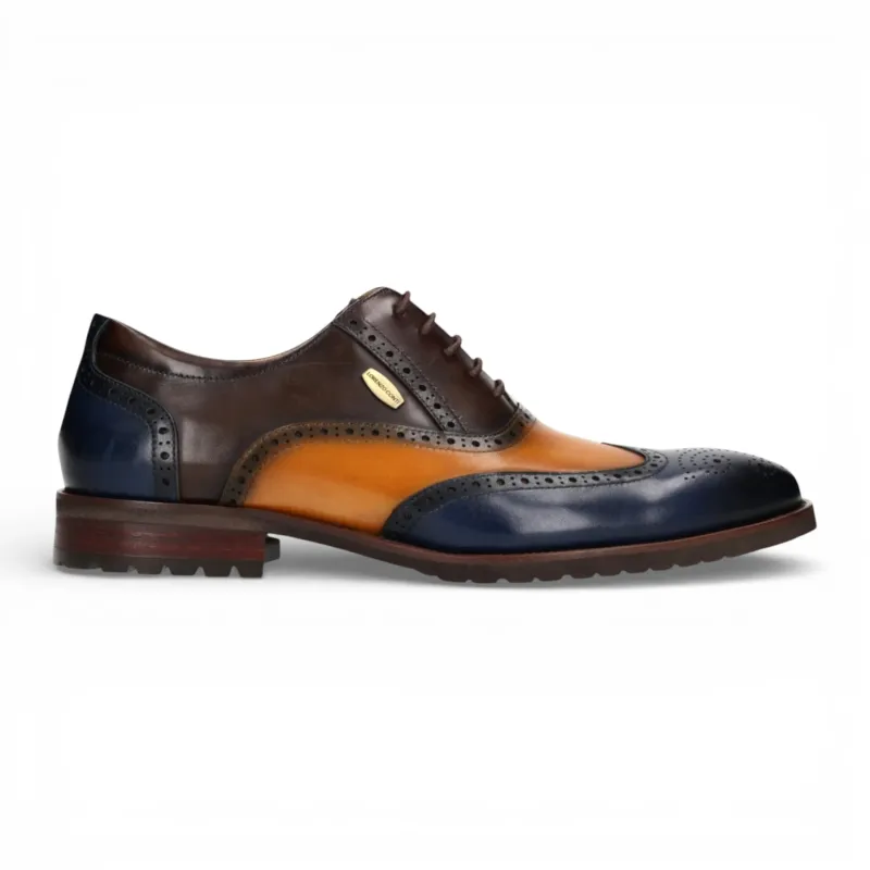 Antonin 01 - Men's Blue Brown Leather Oxford Shoes made by Tru Clothing