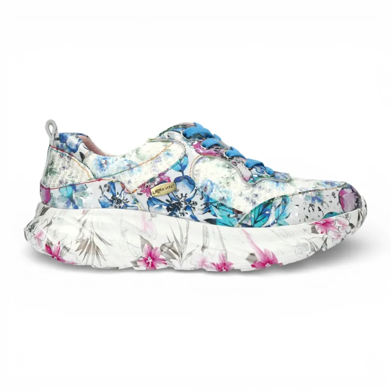 Sofiao 07 - Women's Blue Floral Leather Platform Sneakers made by Tru Clothing
