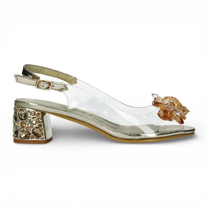 Mily 22 - Women’s Clear Golden Slip-On Heel Sandals made by Tru Clothing