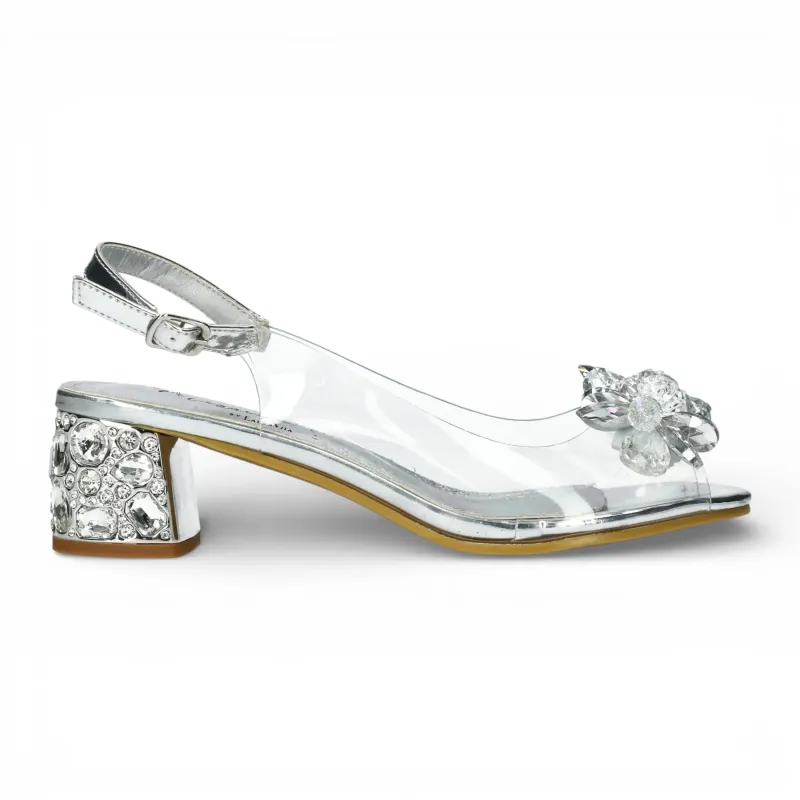 Mily 22 - Women’s Clear Silver Slip-On Heel Sandals made by Tru Clothing