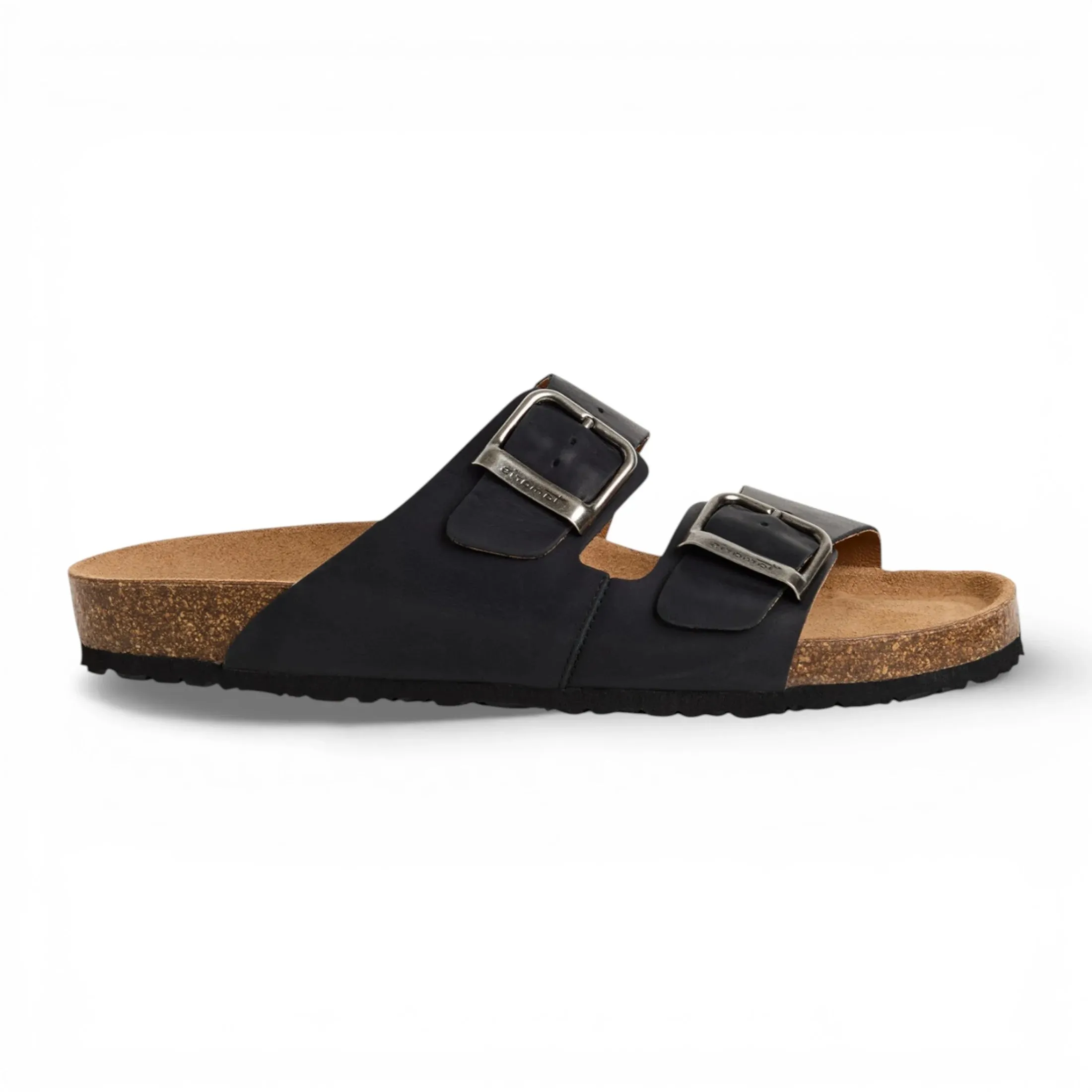 Men's Black Leather Slip-On Footbed Slipper Sandals sold by Tru Clothing