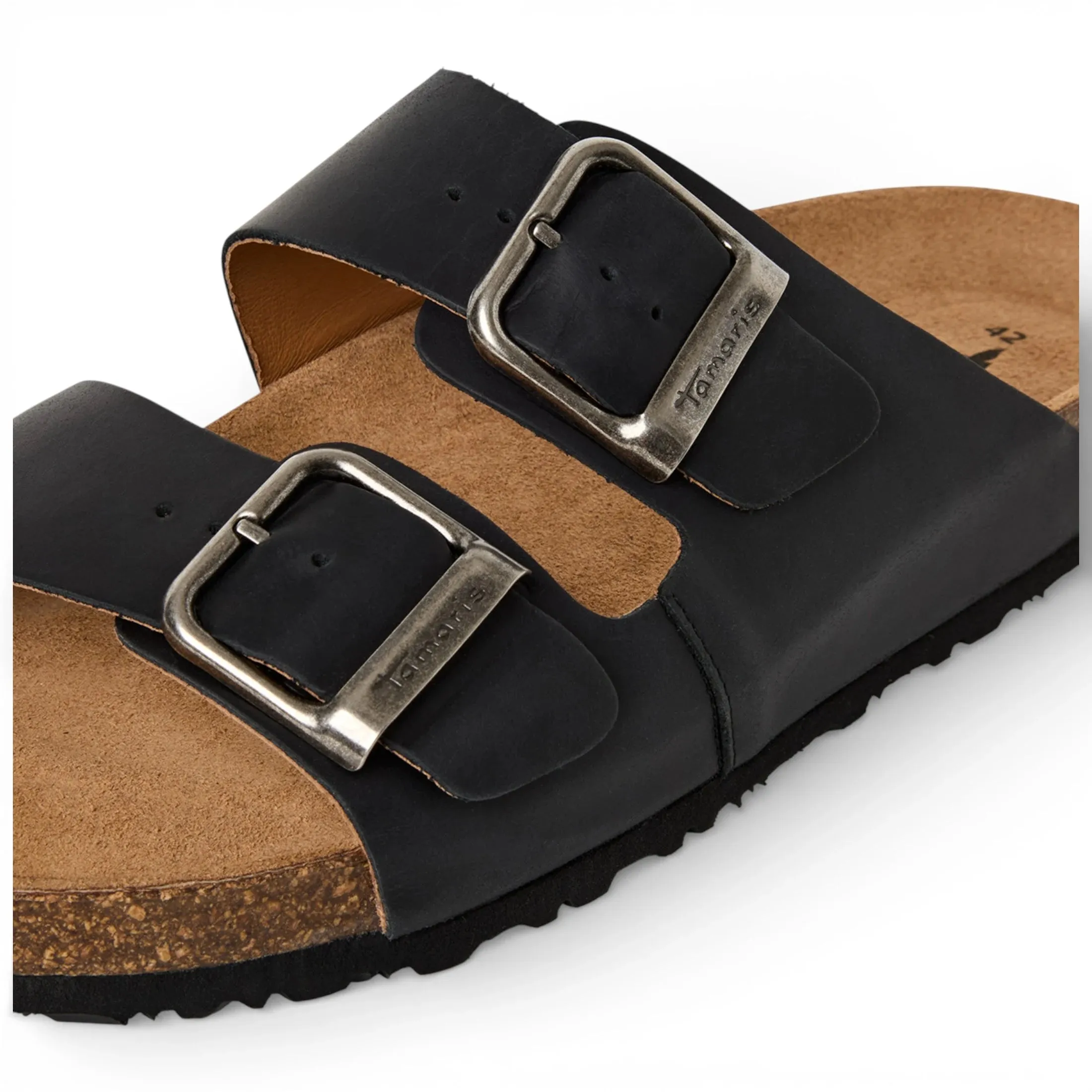 Men's Black Leather Slip-On Footbed Slipper Sandals sold by Tru Clothing product image thumbnail 5