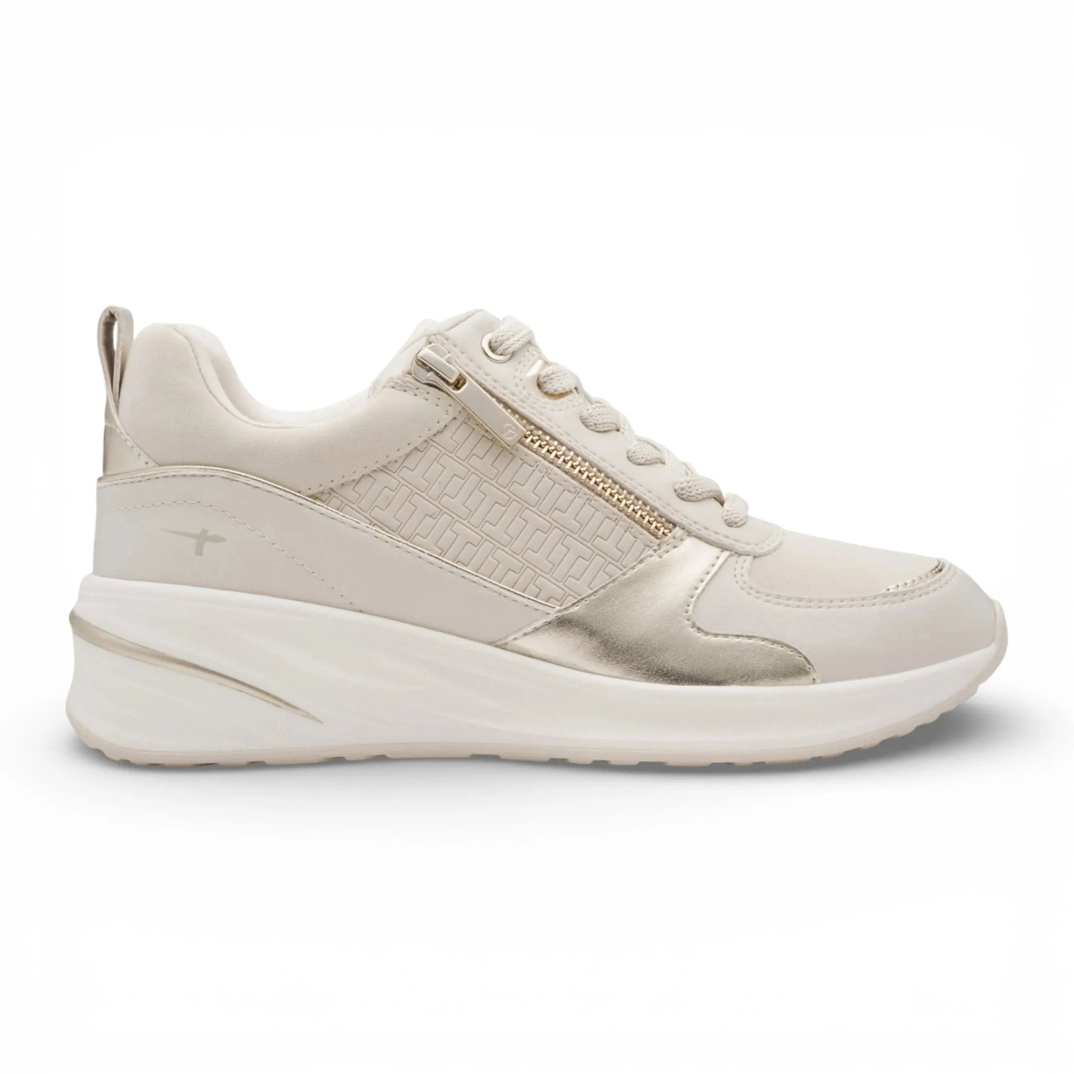 Women's White Gold Platform Zip Lace-Up Sneakers sold by Tru Clothing