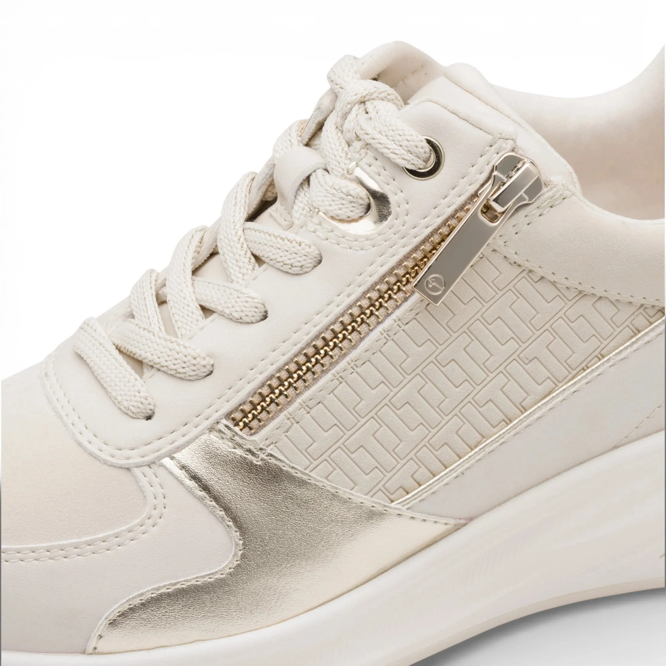 Women's White Gold Platform Zip Lace-Up Sneakers sold by Tru Clothing product image thumbnail 4