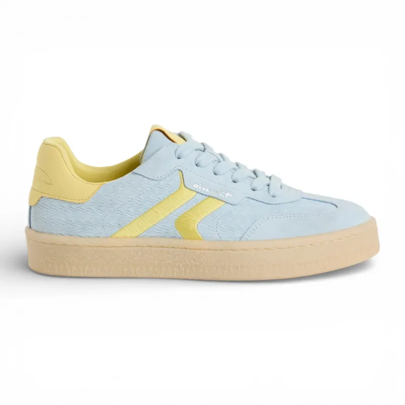 Women's Blue Leather Yellow Stripes Sneakers made by Tamaris