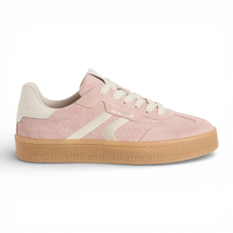 Women's Pink Leather White Stripes Sneakers made by Tamaris