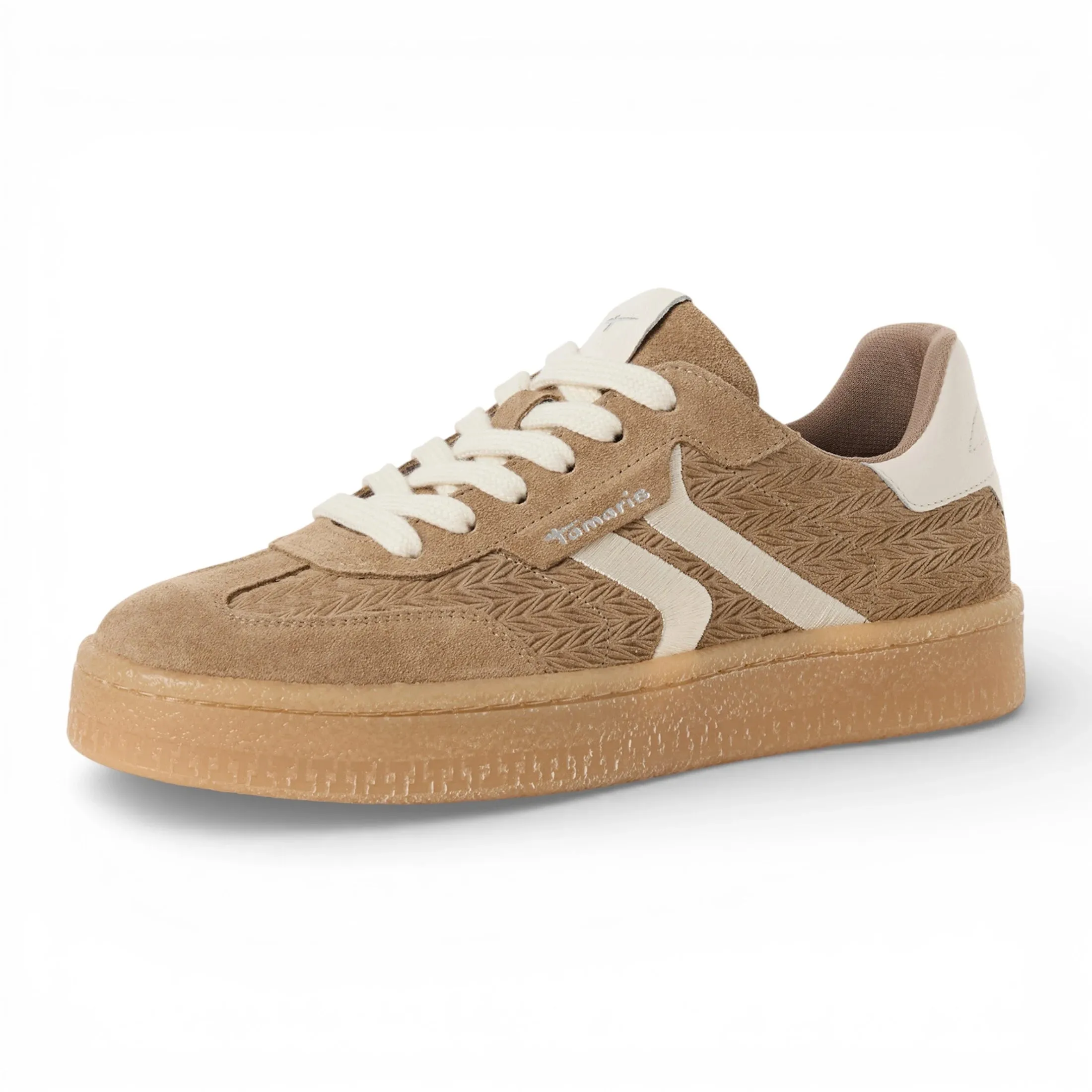 Women's Taupe Leather White Stripes Sneakers sold by Tru Clothing product image thumbnail 3