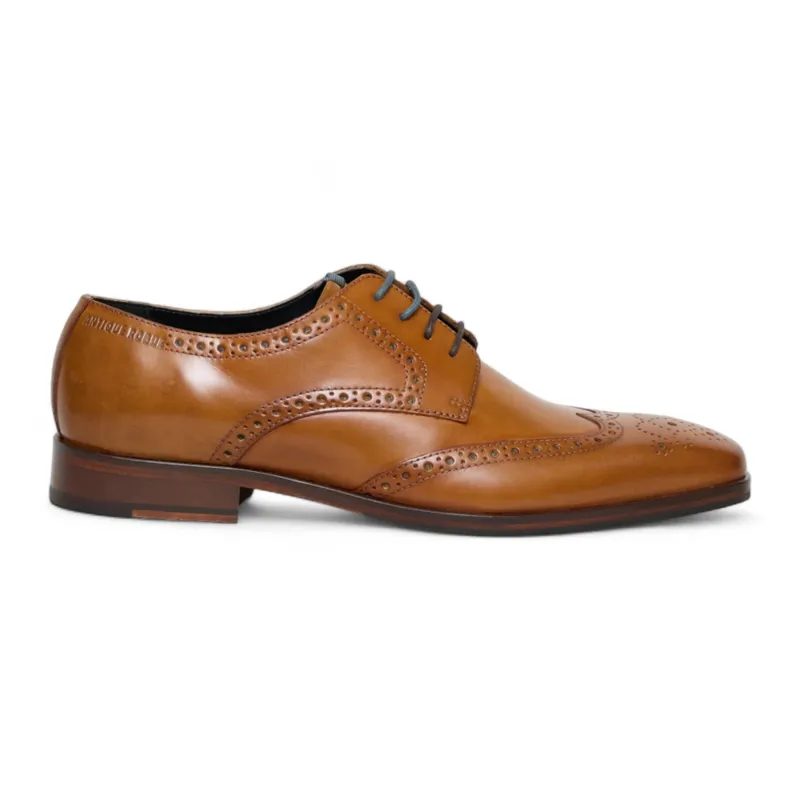 Men’s Tan Brown Leather Classic Formal Lace-Up Brogue Shoes made by Tru Clothing