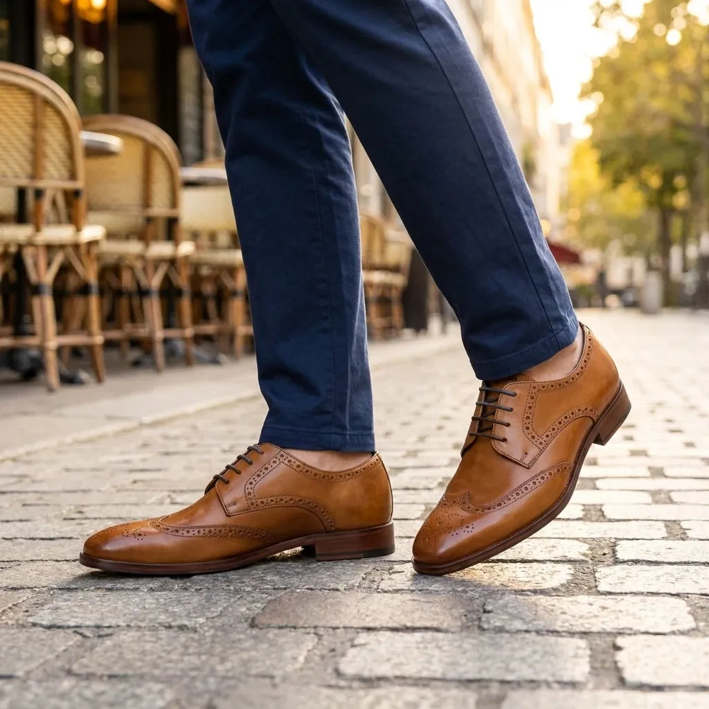 Men’s Tan Brown Leather Classic Formal Lace-Up Brogue Shoes sold by Tru Clothing product image thumbnail 2