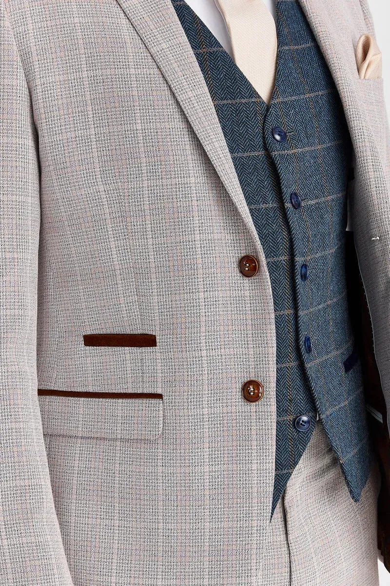 Leo Beige Suit with Harris Navy Tweed Waistcoat sold by Tru Clothing product image thumbnail 4
