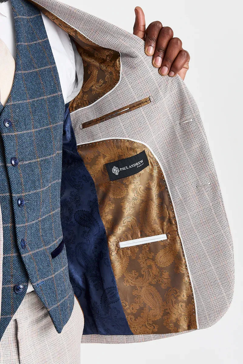 Leo Beige Suit with Harris Navy Tweed Waistcoat sold by Tru Clothing product image thumbnail 5