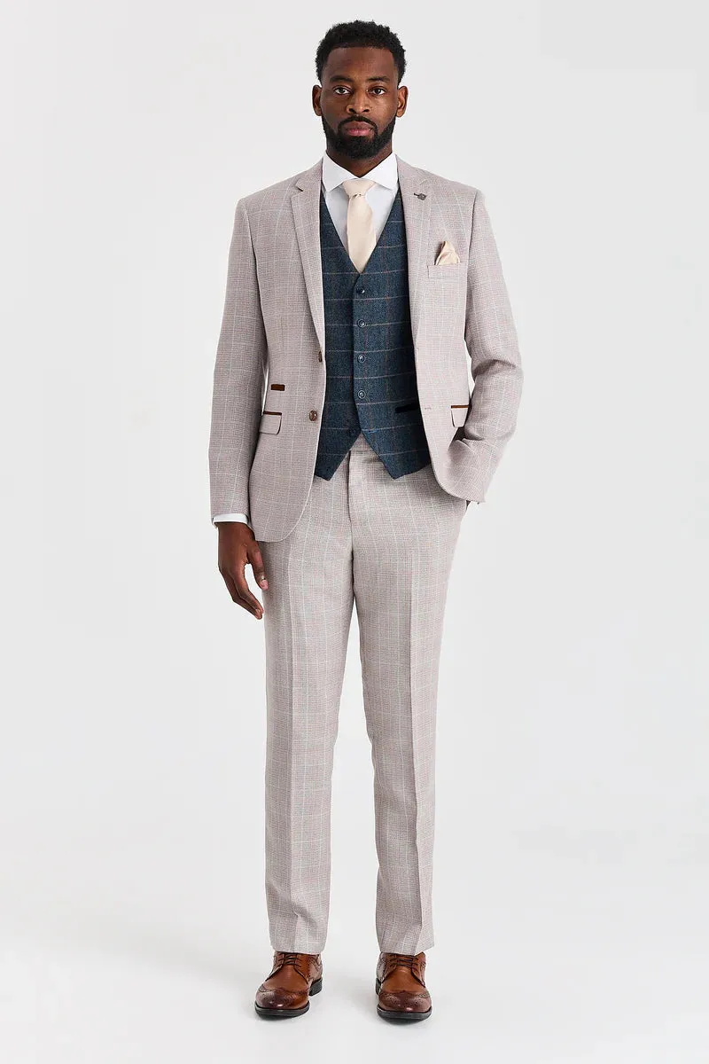 Leo Beige Suit with Harris Navy Tweed Waistcoat sold by Tru Clothing product image thumbnail 3