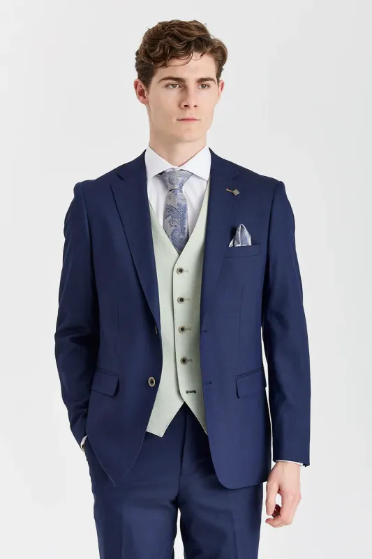 Belmont Navy Suit with Belmont Sage Waistcoat made by Paul Andrew