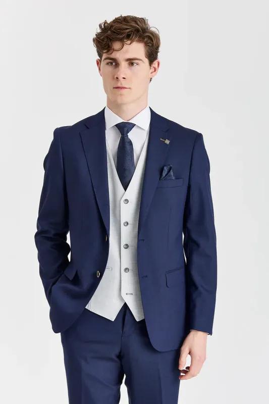 Belmont Navy Suit with Belmont Silver Waistcoat made by Paul Andrew