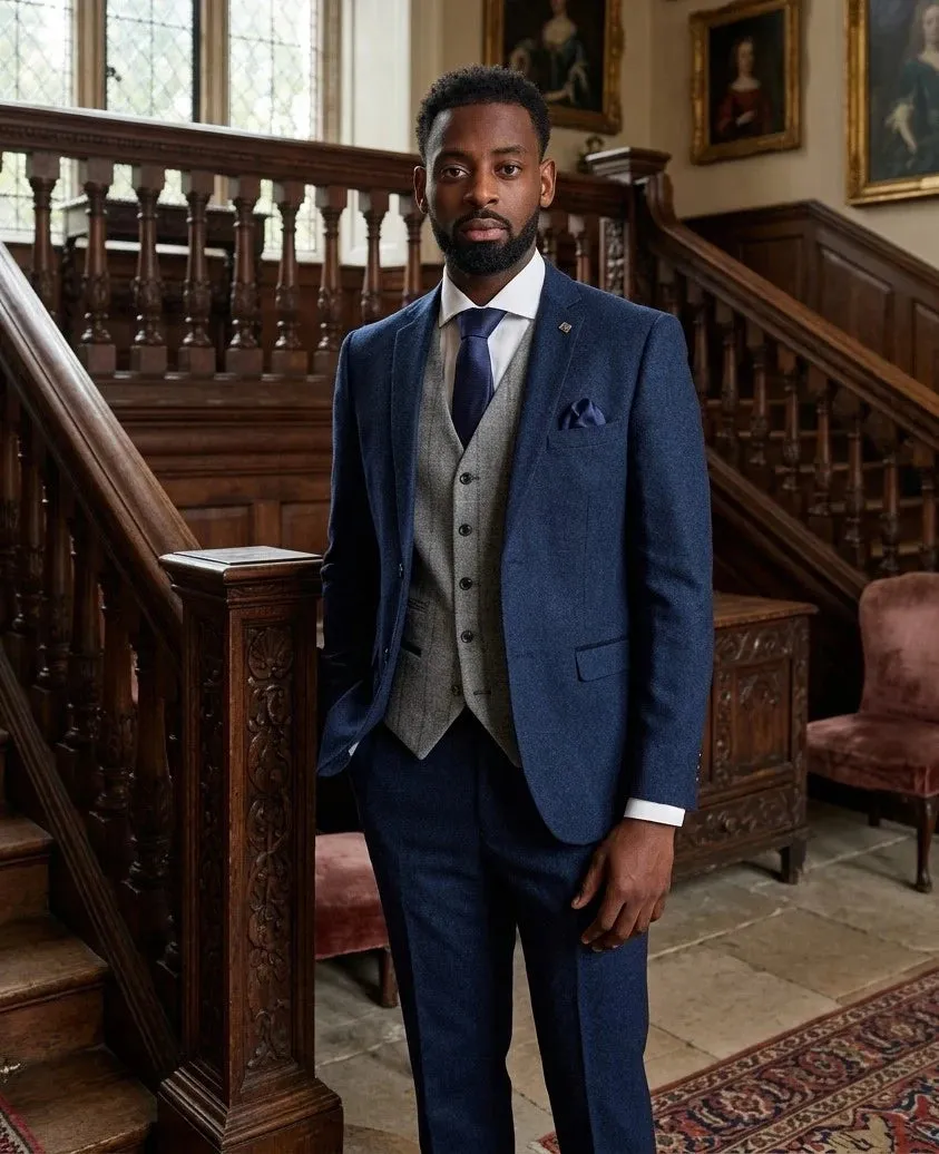 Arthur Navy Suit with Harris Grey Tweed Waistcoat sold by Tru Clothing product image thumbnail 2