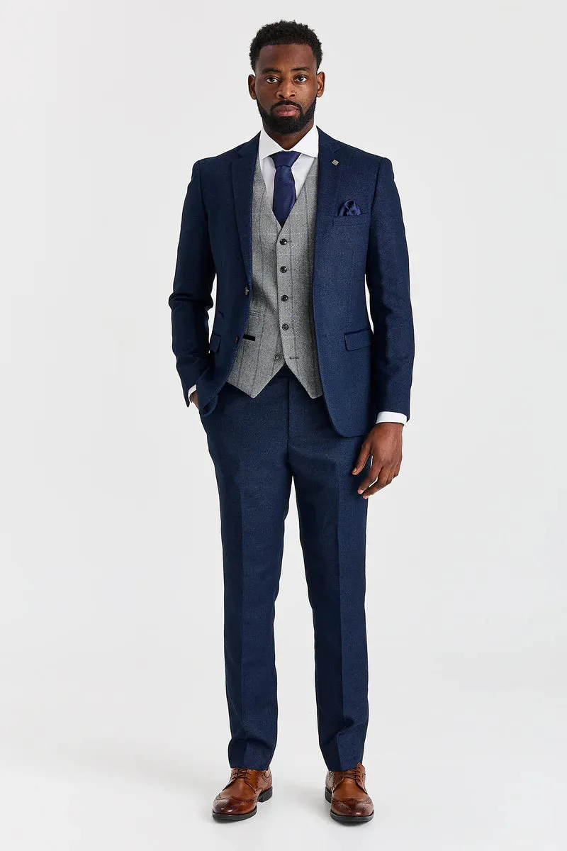 Arthur Navy Suit with Harris Grey Tweed Waistcoat sold by Tru Clothing product image thumbnail 3