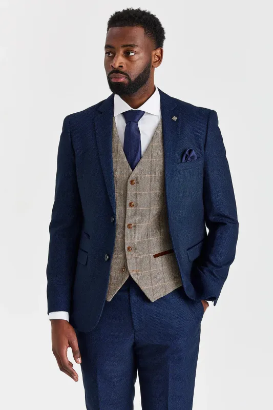Arthur Navy Suit with Harris Brown Tweed Waistcoat made by Paul Andrew