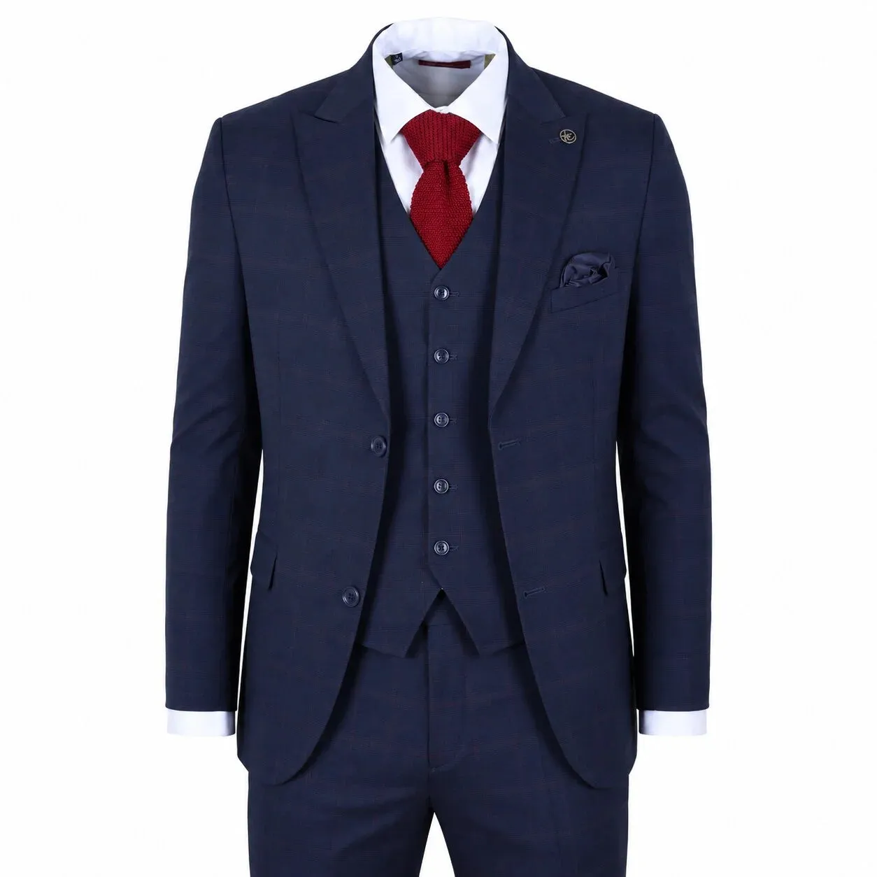 IM54 - Men's Navy Blue Check Tailored Fit 3 Piece Suit sold by Tru Clothing