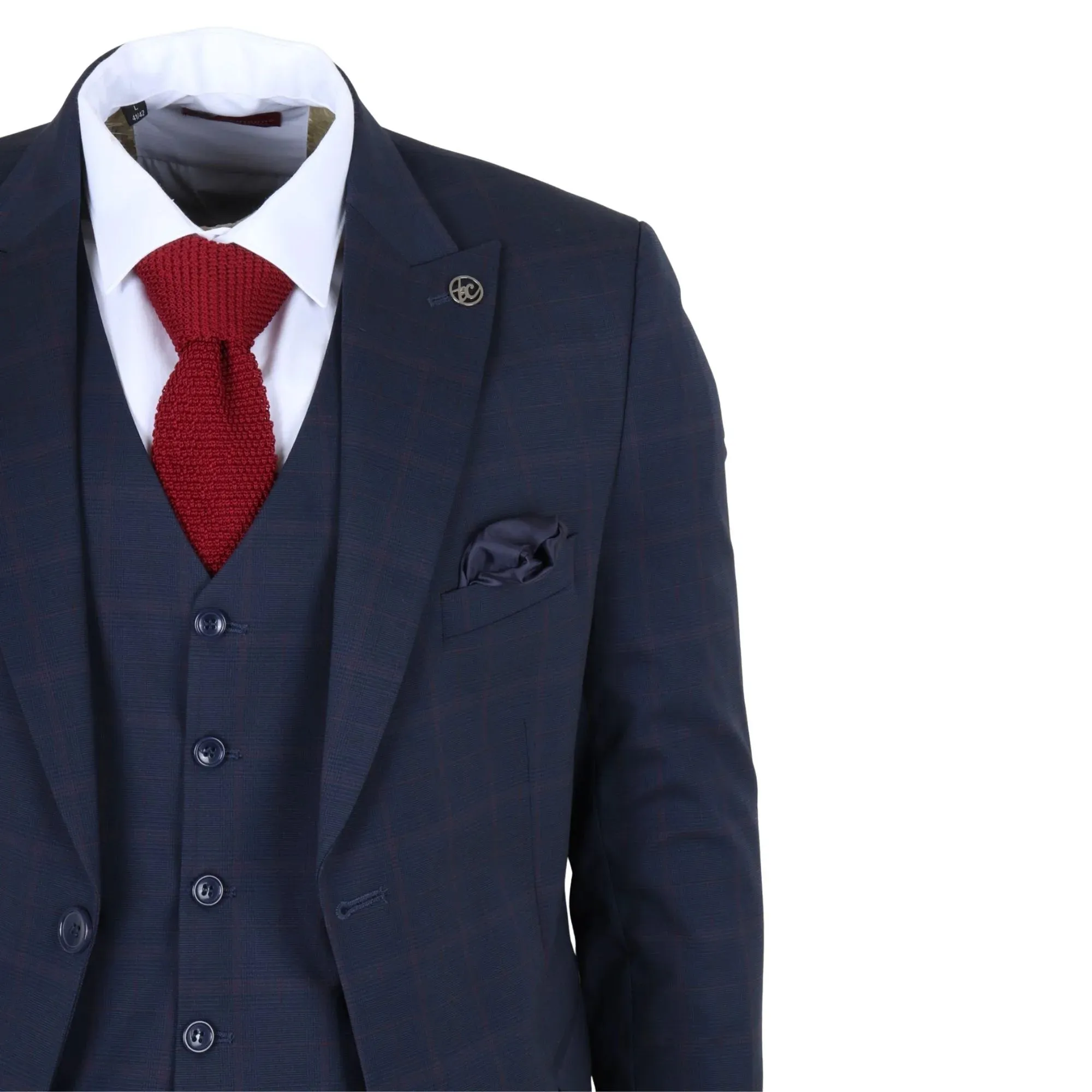 IM54 - Men's Navy Blue Check Tailored Fit 3 Piece Suit sold by Tru Clothing product image thumbnail 5