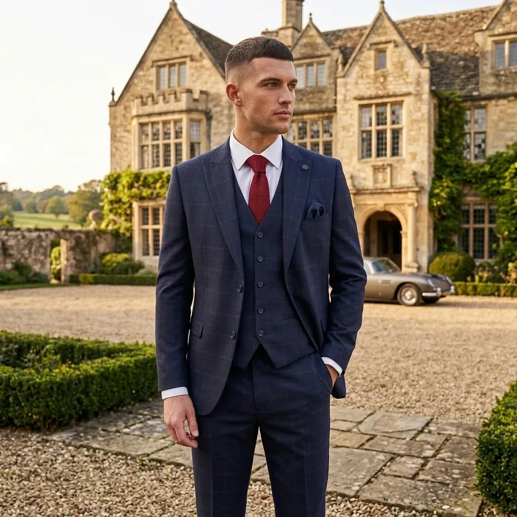 IM54 - Men's Navy Blue Check Tailored Fit 3 Piece Suit sold by Tru Clothing product image thumbnail 2