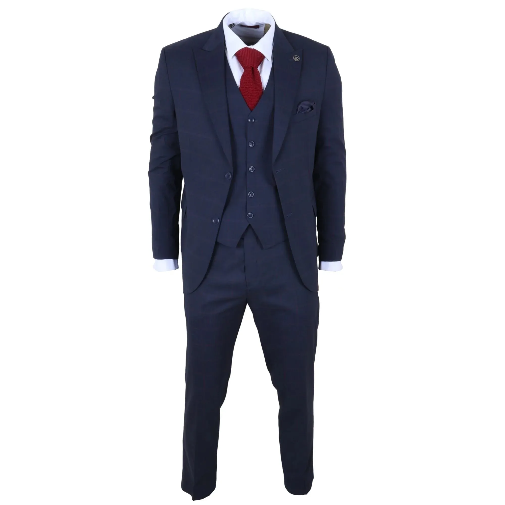 IM54 - Men's Navy Blue Check Tailored Fit 3 Piece Suit sold by Tru Clothing product image thumbnail 3