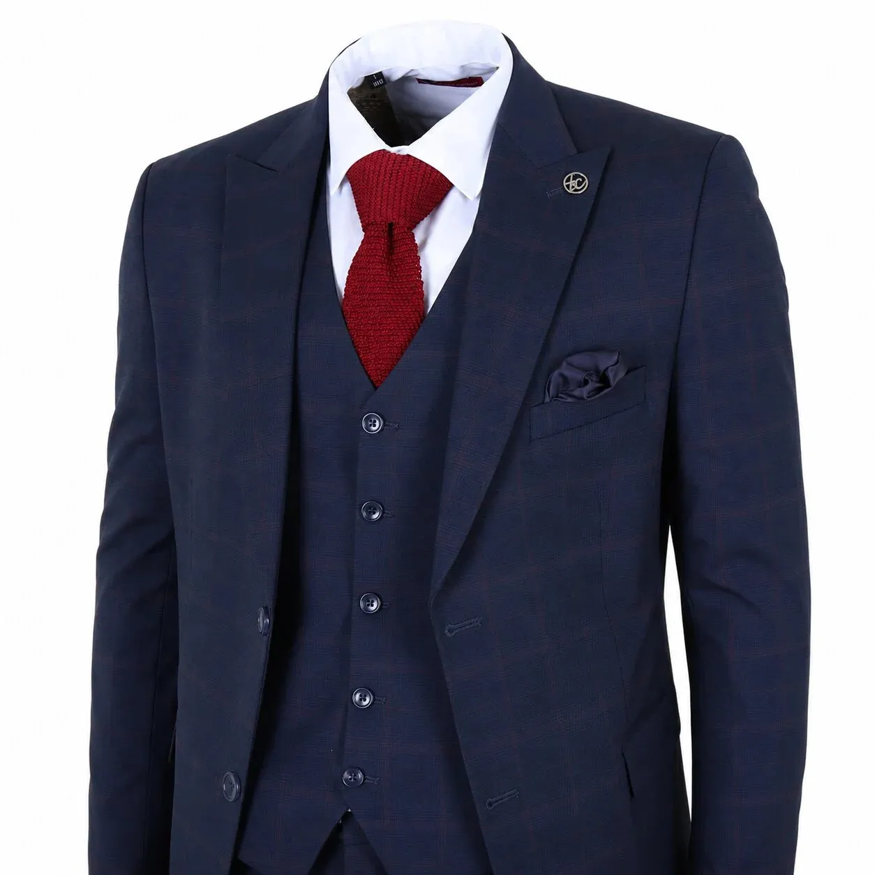 IM54 - Men's Navy Blue Check Tailored Fit 3 Piece Suit sold by Tru Clothing product image thumbnail 4