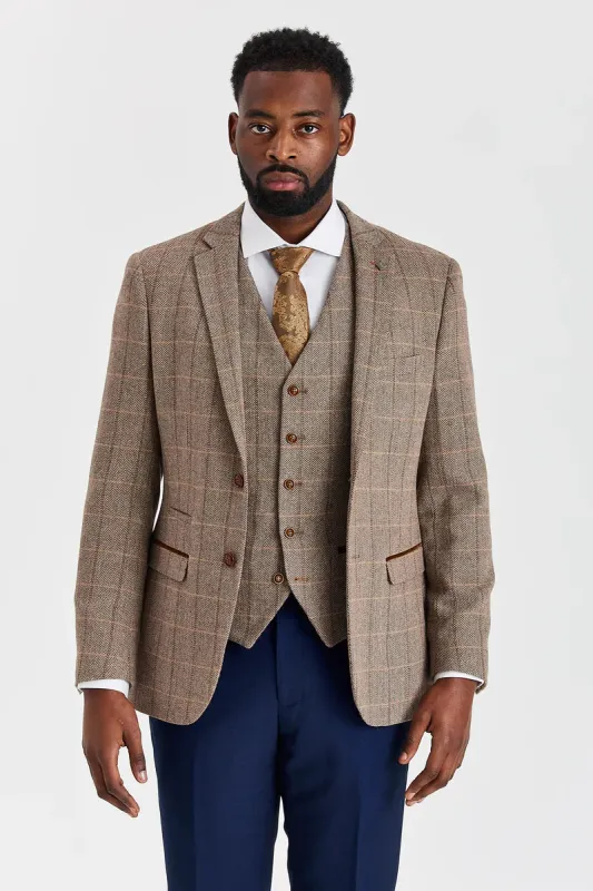 Harris Brown Tweed Suit with Mayfair Navy Trousers made by Paul Andrew