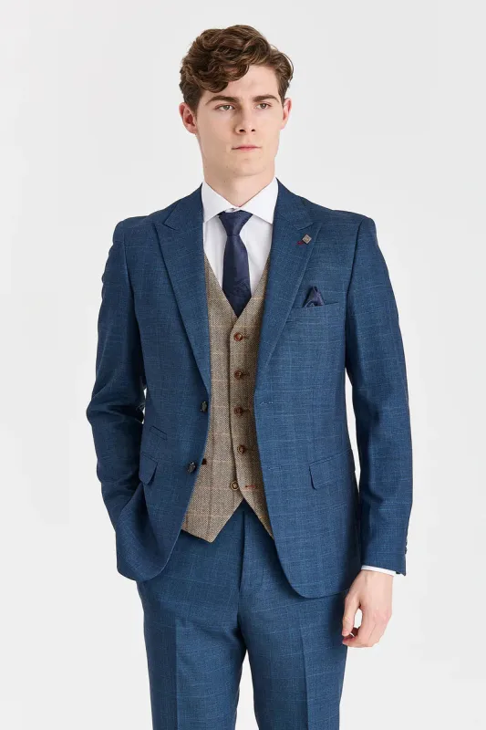 Viceroy Navy Suit with Harris Brown Tweed Waistcoat made by Paul Andrew