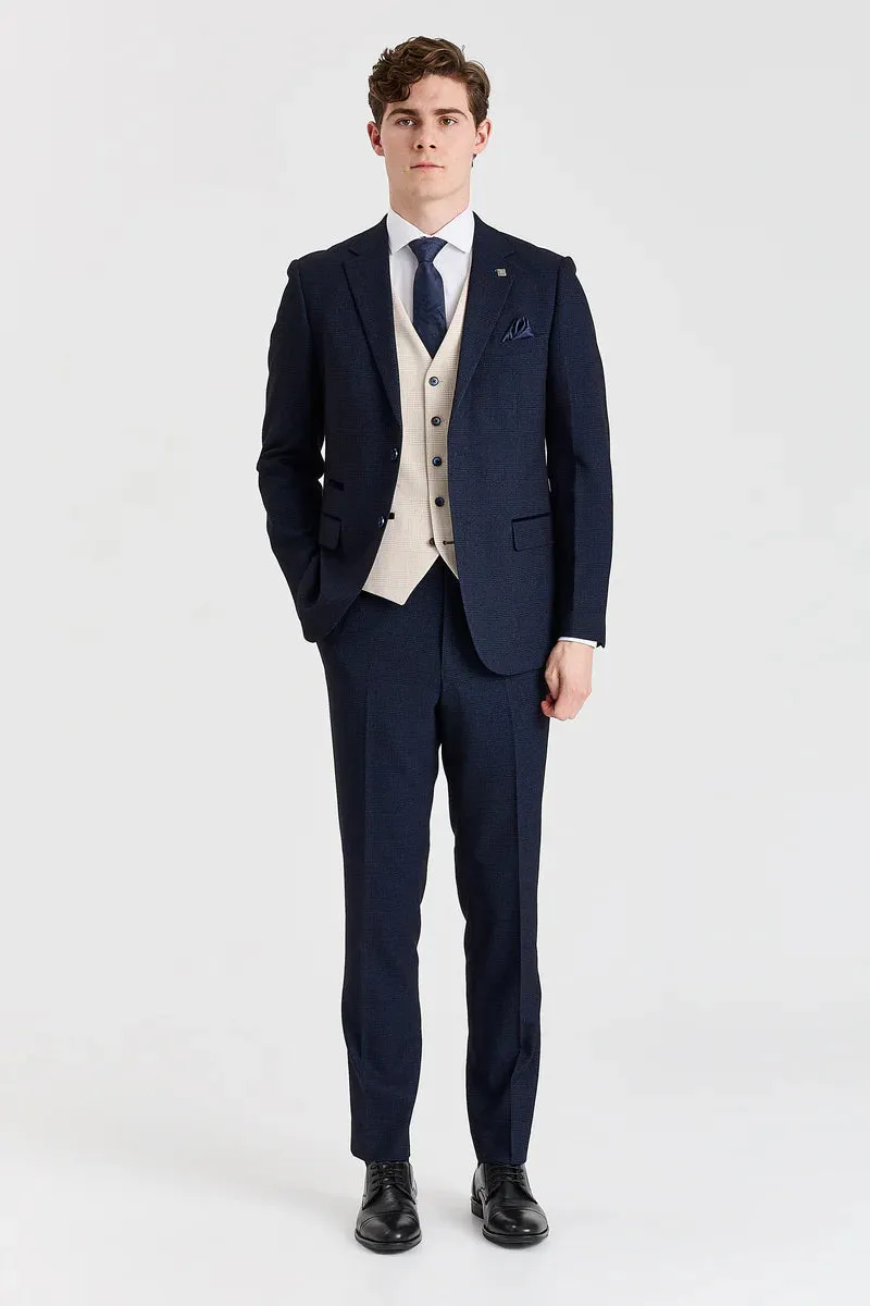 Regent Navy Check Suit with Regent Cream Waistcoat sold by Tru Clothing product image thumbnail 3