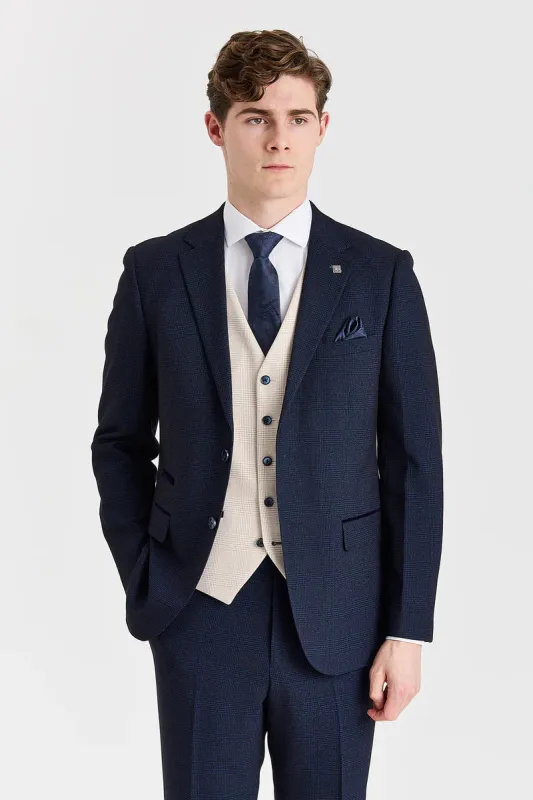 Regent Navy Check Suit with Regent Cream Waistcoat made by Paul Andrew
