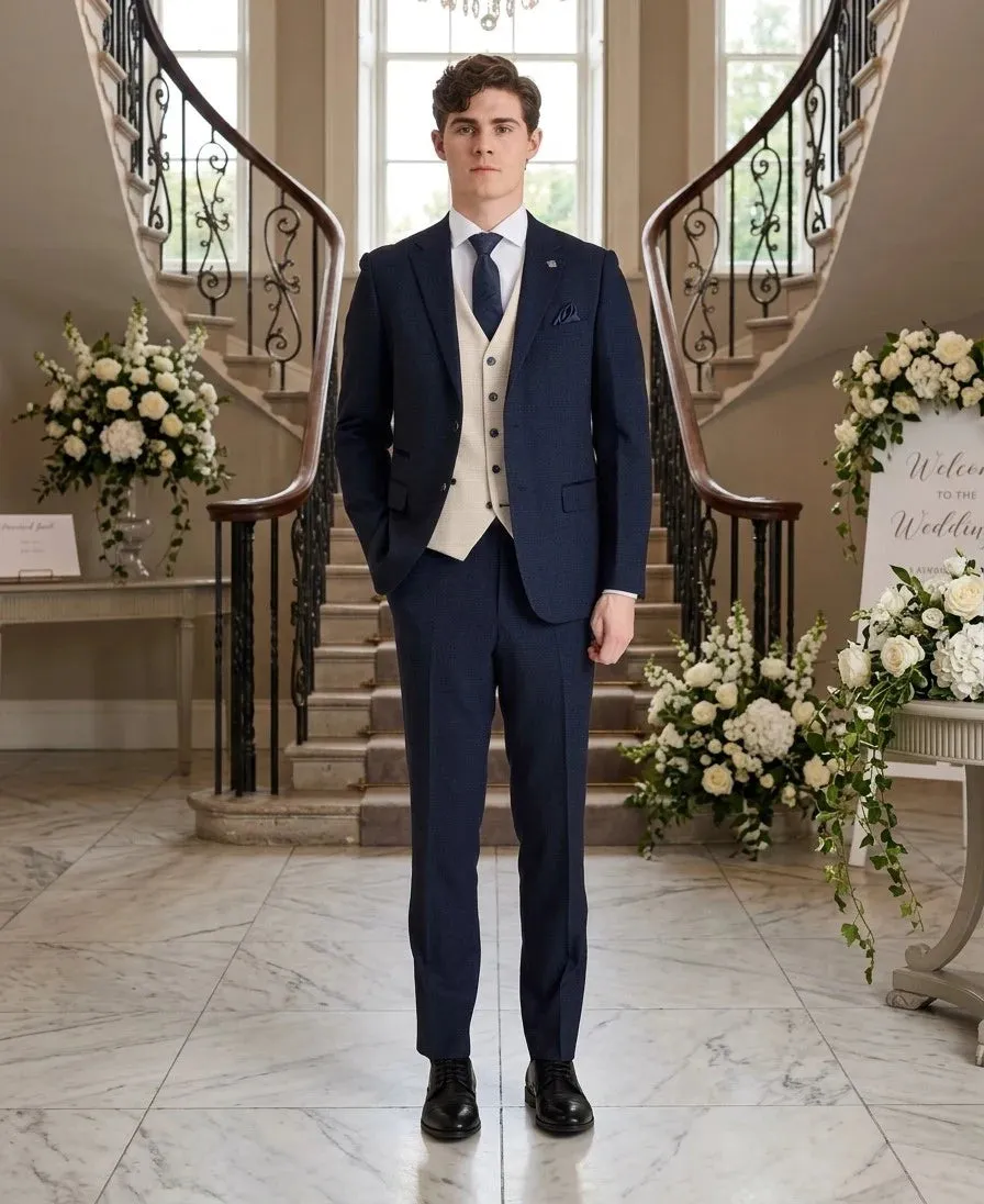 Regent Navy Check Suit with Regent Cream Waistcoat sold by Tru Clothing product image thumbnail 2
