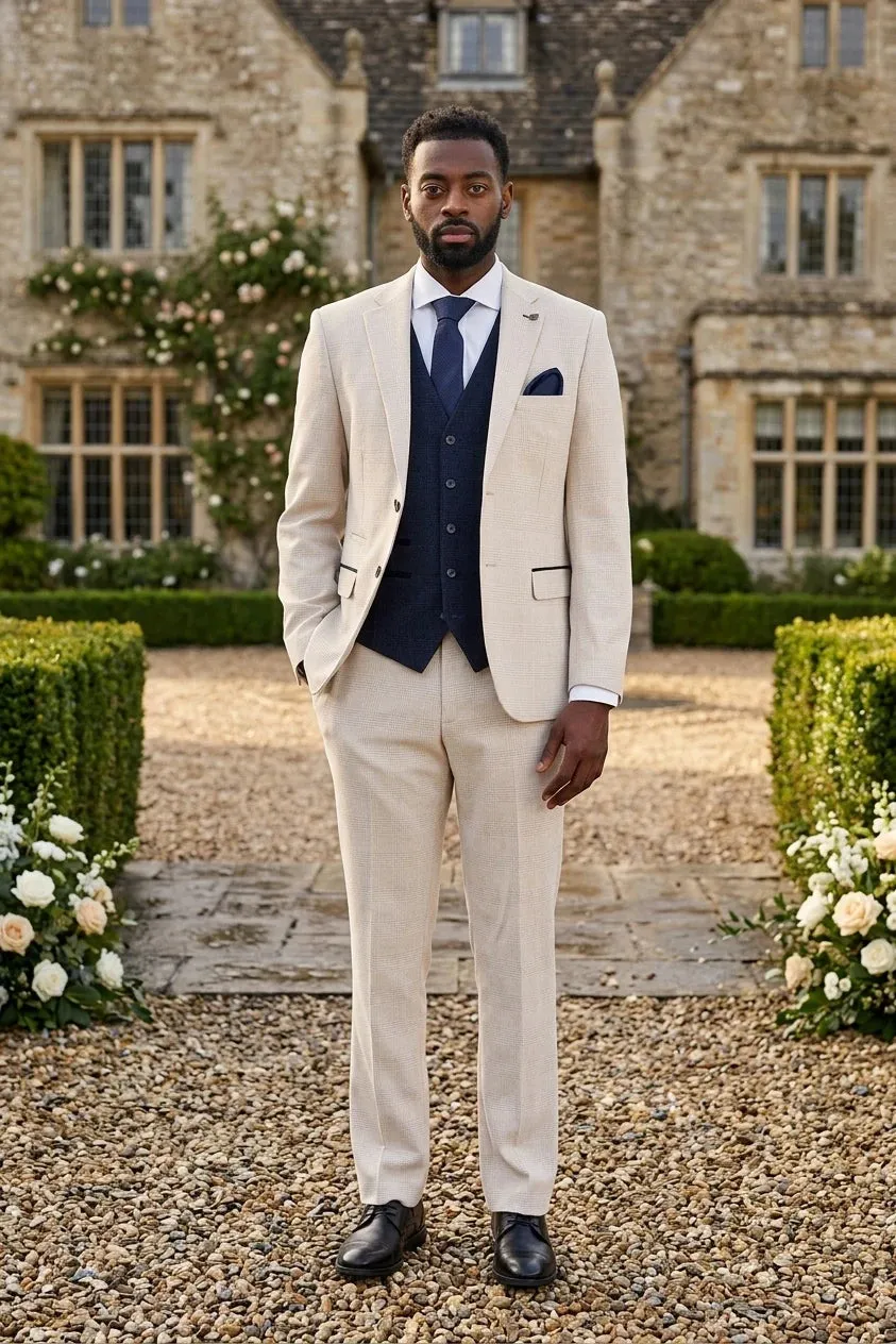Regent Cream Check Suit with Regent Navy Waistcoat sold by Tru Clothing product image thumbnail 2