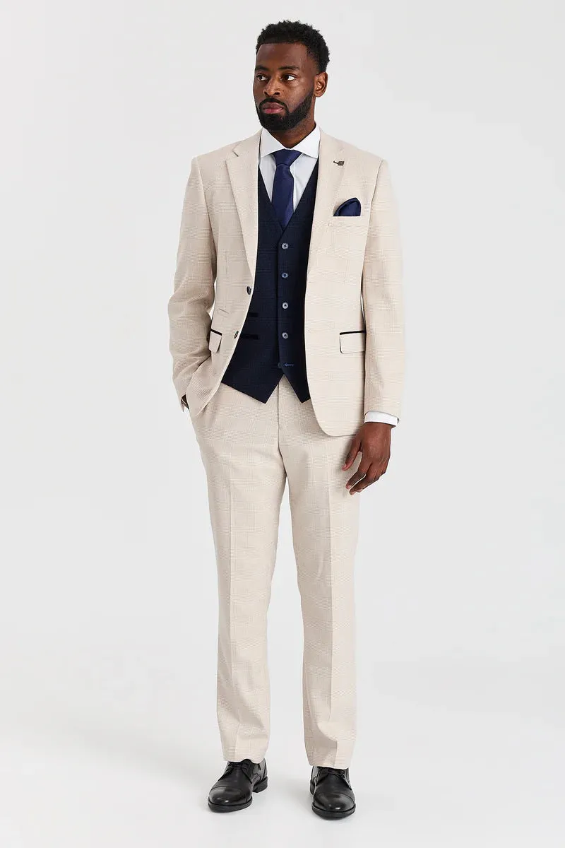 Regent Cream Check Suit with Regent Navy Waistcoat sold by Tru Clothing product image thumbnail 3