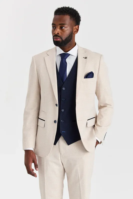 Regent Cream Check Suit with Regent Navy Waistcoat made by Paul Andrew
