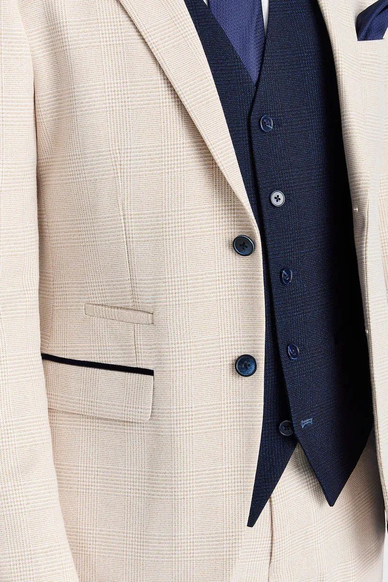 Regent Cream Check Suit with Regent Navy Waistcoat sold by Tru Clothing product image thumbnail 4