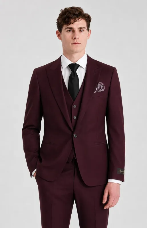 Men's Burgundy Wine 3 Piece Tailored Fit Suit made by Tru Clothing