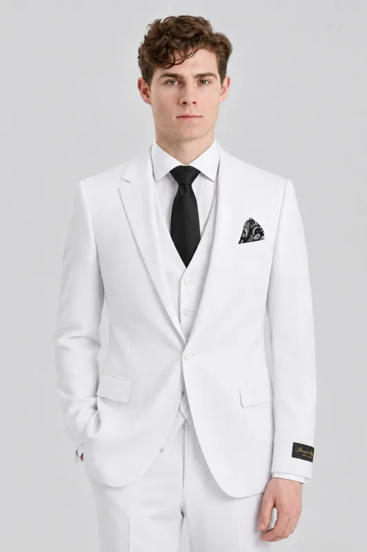 Men's White 3 Piece Tailored Fit Suit made by Tru Clothing