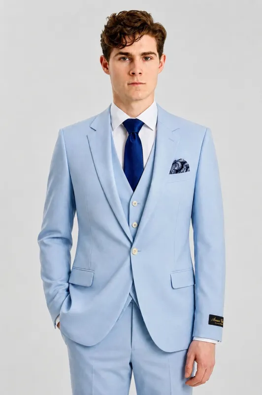 Men's Light Blue 3 Piece Tailored Fit Suit made by Tru Clothing
